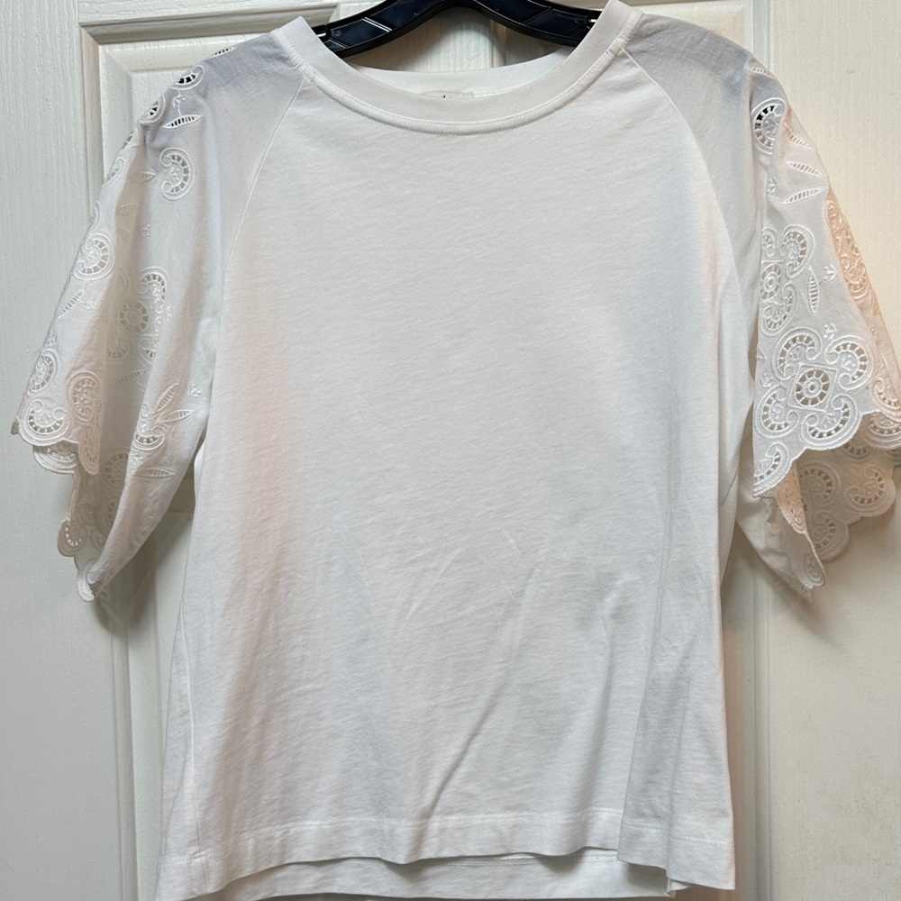 Sandro White Eyelet Sleeve Tee